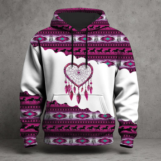 Dreamcatcher Hoodie – Tribal Horse, Feather & Boho Pattern