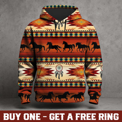 Wild Horse Hoodie – Sunset Tribal Pattern with Dreamcatcher
