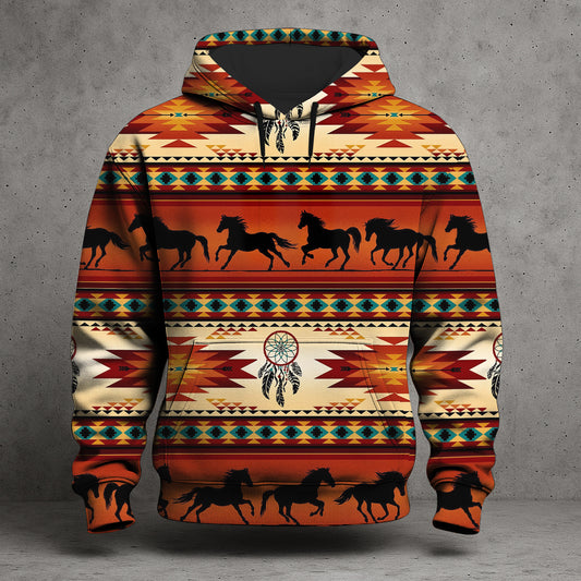 Wild Horse Hoodie – Sunset Tribal Pattern with Dreamcatcher