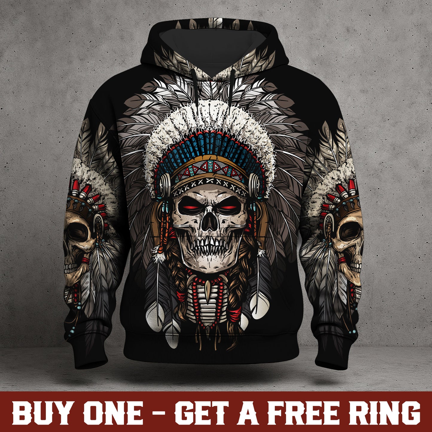 Warrior Skull Hoodie – Tribal Chief Headdress Edition