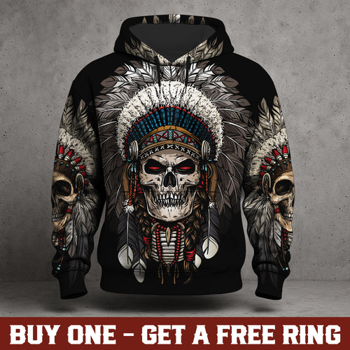 Warrior Skull Hoodie – Tribal Chief Headdress Edition