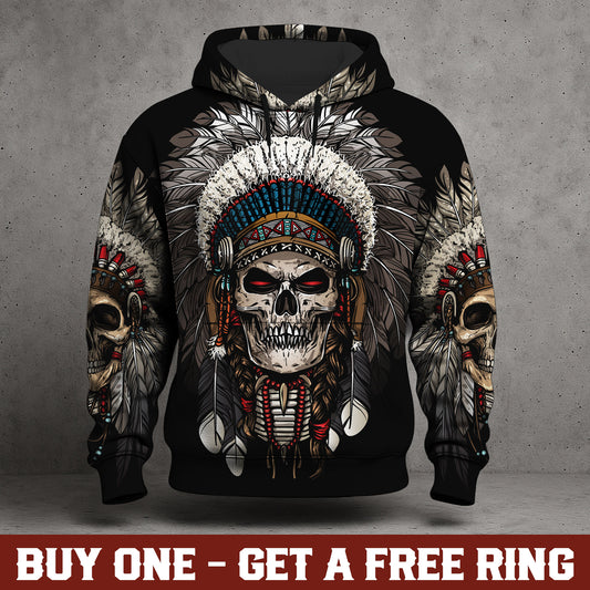 Warrior Skull Hoodie – Tribal Chief Headdress Edition