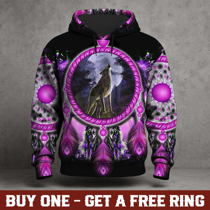 Wolf Dreamcatcher Hoodie – Purple Tribal Moon Howl Design