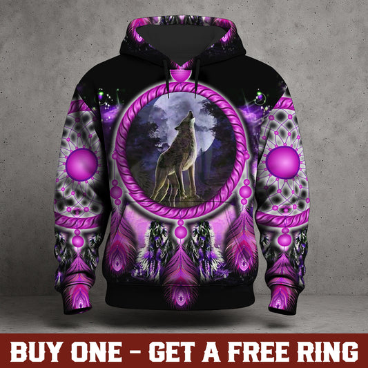 Wolf Dreamcatcher Hoodie – Purple Tribal Moon Howl Design