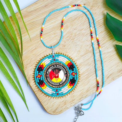 MMIW Feathers Handmade Glass Beaded Patch Necklace Pendant