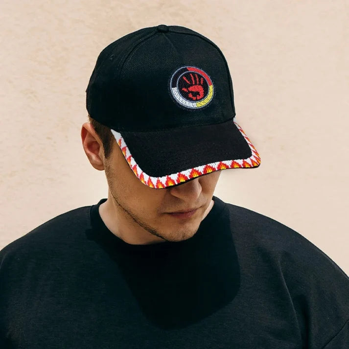 MMIW Feathers Cotton Unisex Baseball Cap With Beaded Patch Brim Native American Style
