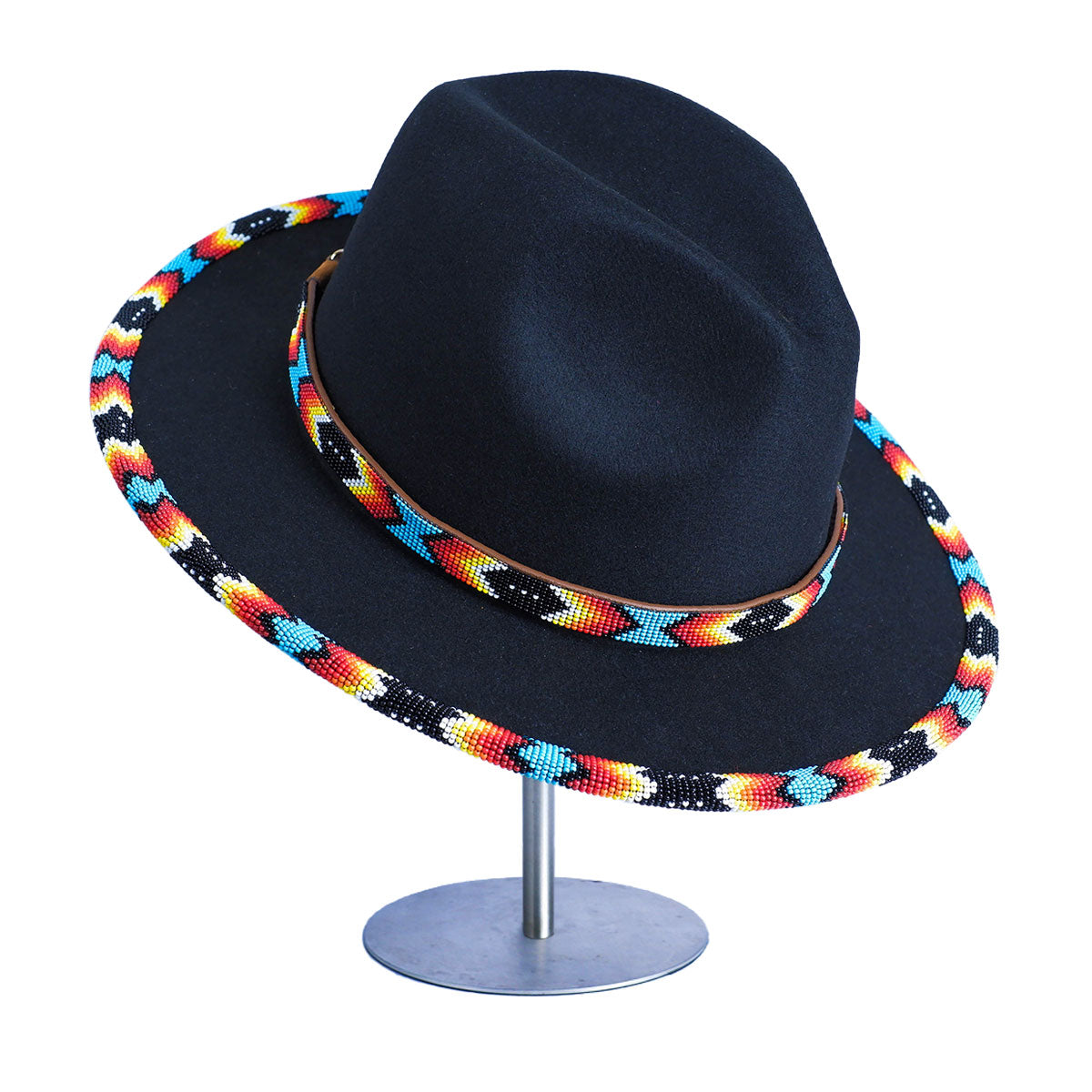 Black Dusk Pattern Fedora Hatband for Men Women Beaded Brim with Native American Style