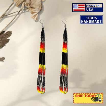 Multi-Color Long Beaded Handmade Earrings For Women