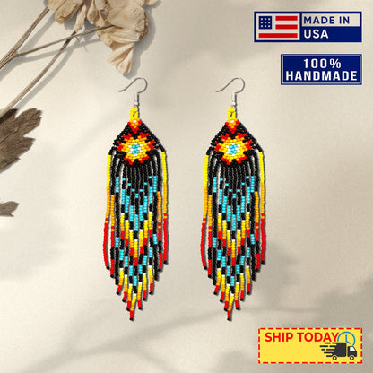 Black Star Sun Beaded Handmade Earrings For Women