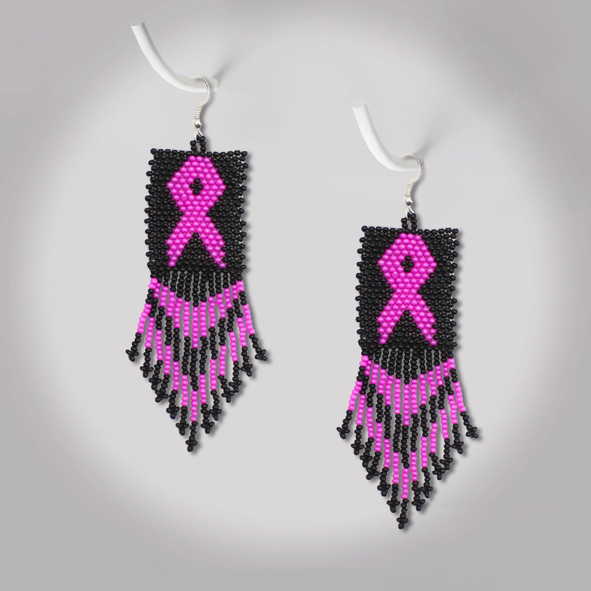 Black Pink Breast Cancer Awareness Beaded Handmade Earrings For Women
