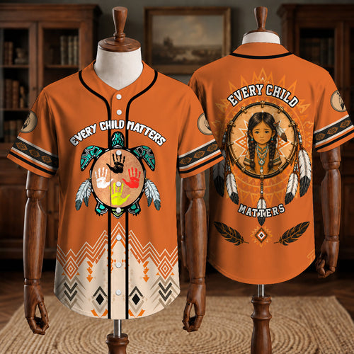 Every Child Matters Turtle Baseball Jersey - Orange Awareness Shirt