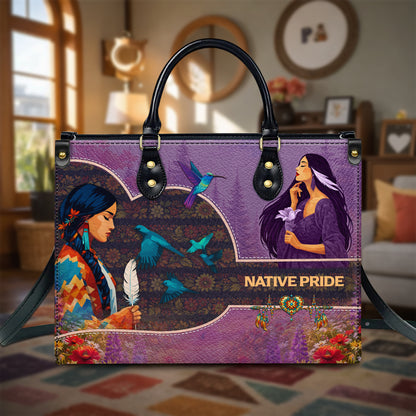 Native Pride Leather Handbag – Native American Art Tote Bag | Indigenous Heritage Gift for Women