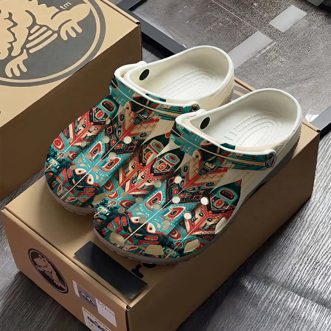 Native Leather Pattern Clogs Shoes for Adults & Kids