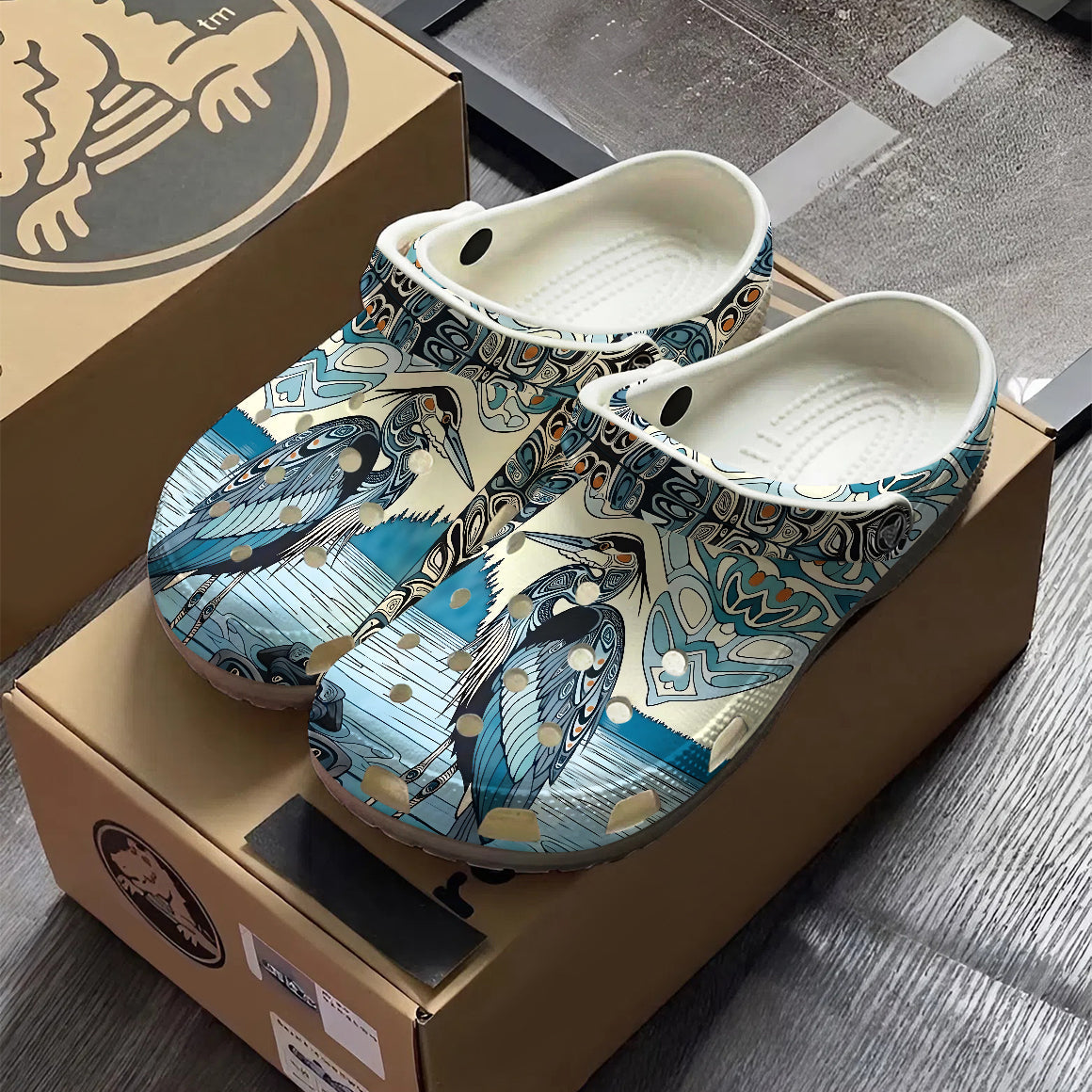 Native Heron Art Clogs Shoes for Adults & Kids – Native Pattern