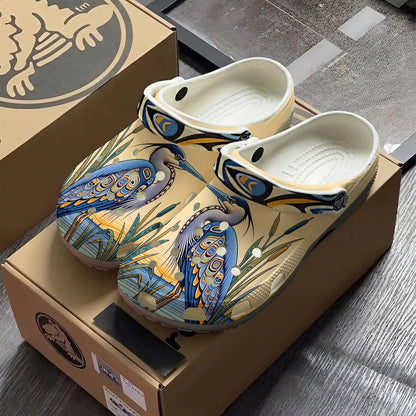 Native Heron Art Clogs Shoes for Adults & Kids