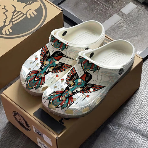 Native Hummingbird Pattern Clogs Shoes for Adults & Kids