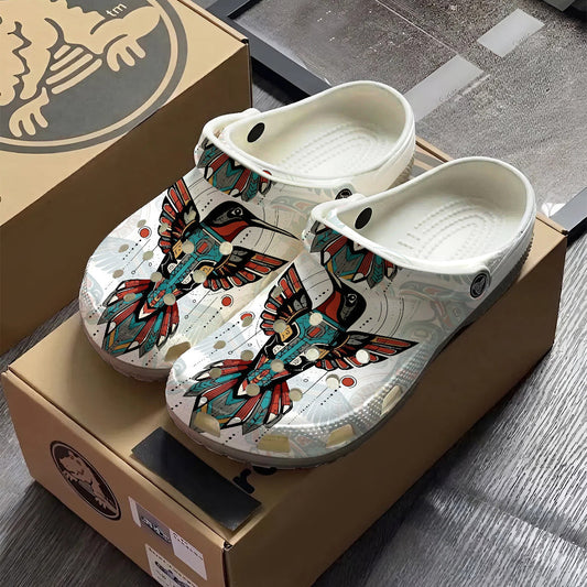 Native Hummingbird Pattern Clogs Shoes for Adults & Kids