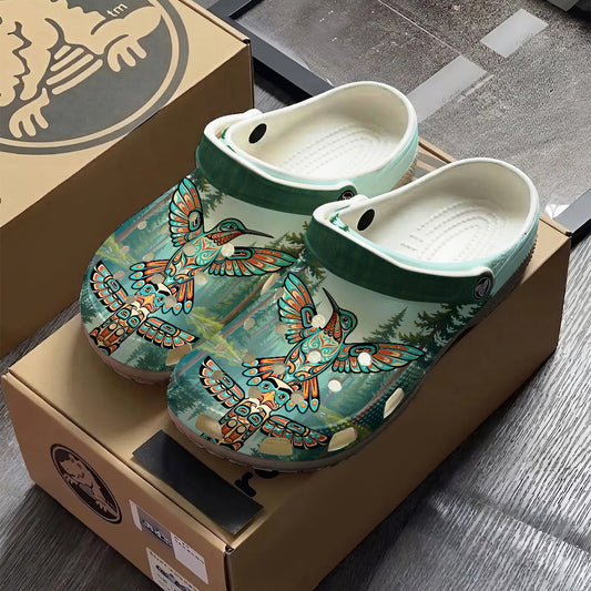 Native Hummingbird Art Clogs Shoes for Adults & Kids
