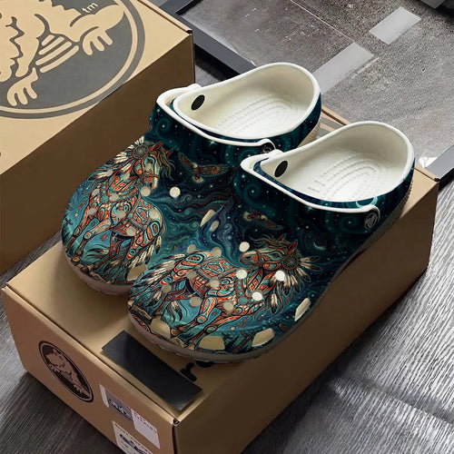 Native Horse Art Clogs Shoes for Adults & Kids