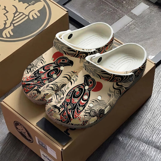 Native Raven Art Clogs Shoes for Adults & Kids