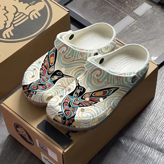 Native Hummingbird Art Clogs Shoes for Adults & Kids