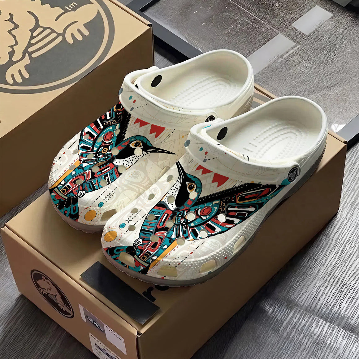 Native Hummingbird Pattern Clogs Shoes for Adults & Kids