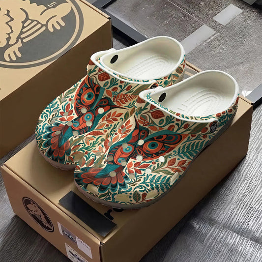 Native Hummingbird Floral Art Clogs Shoes for Adults & Kids