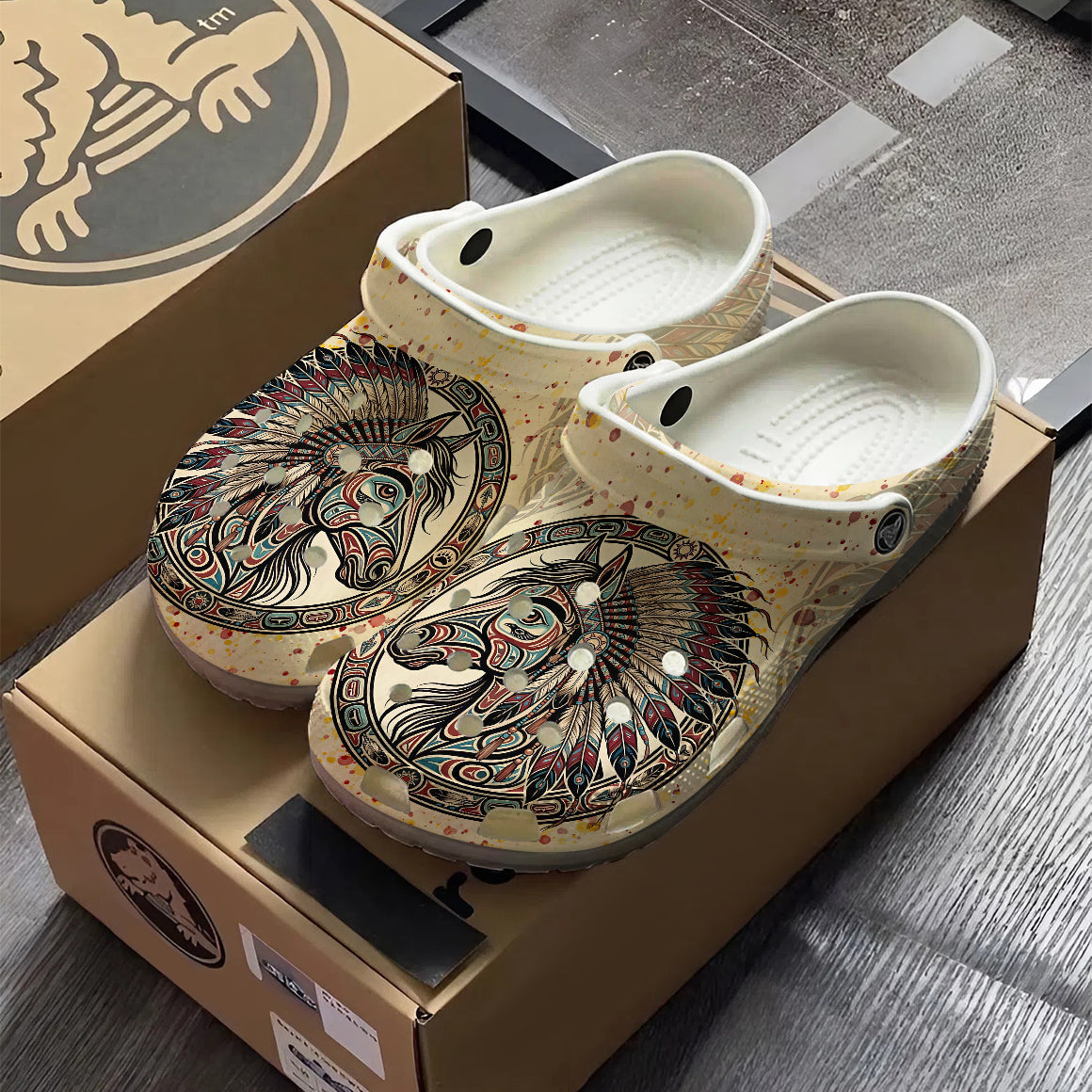 Native Horse Art Clogs Shoes for Adults & Kids