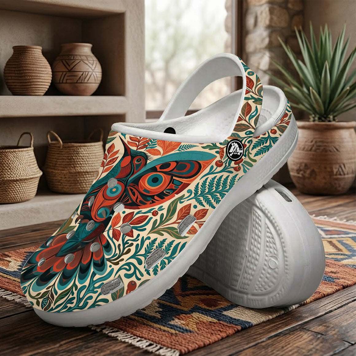 Native Hummingbird Floral Art Clogs Shoes for Adults & Kids