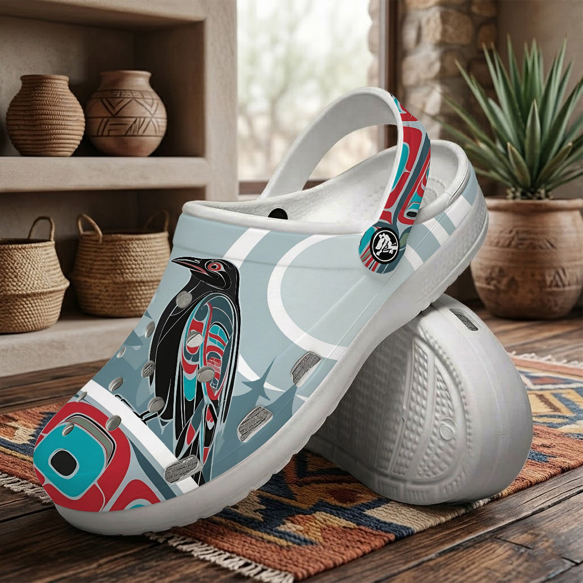 Native Raven Art Clogs Shoes for Adults & Kids