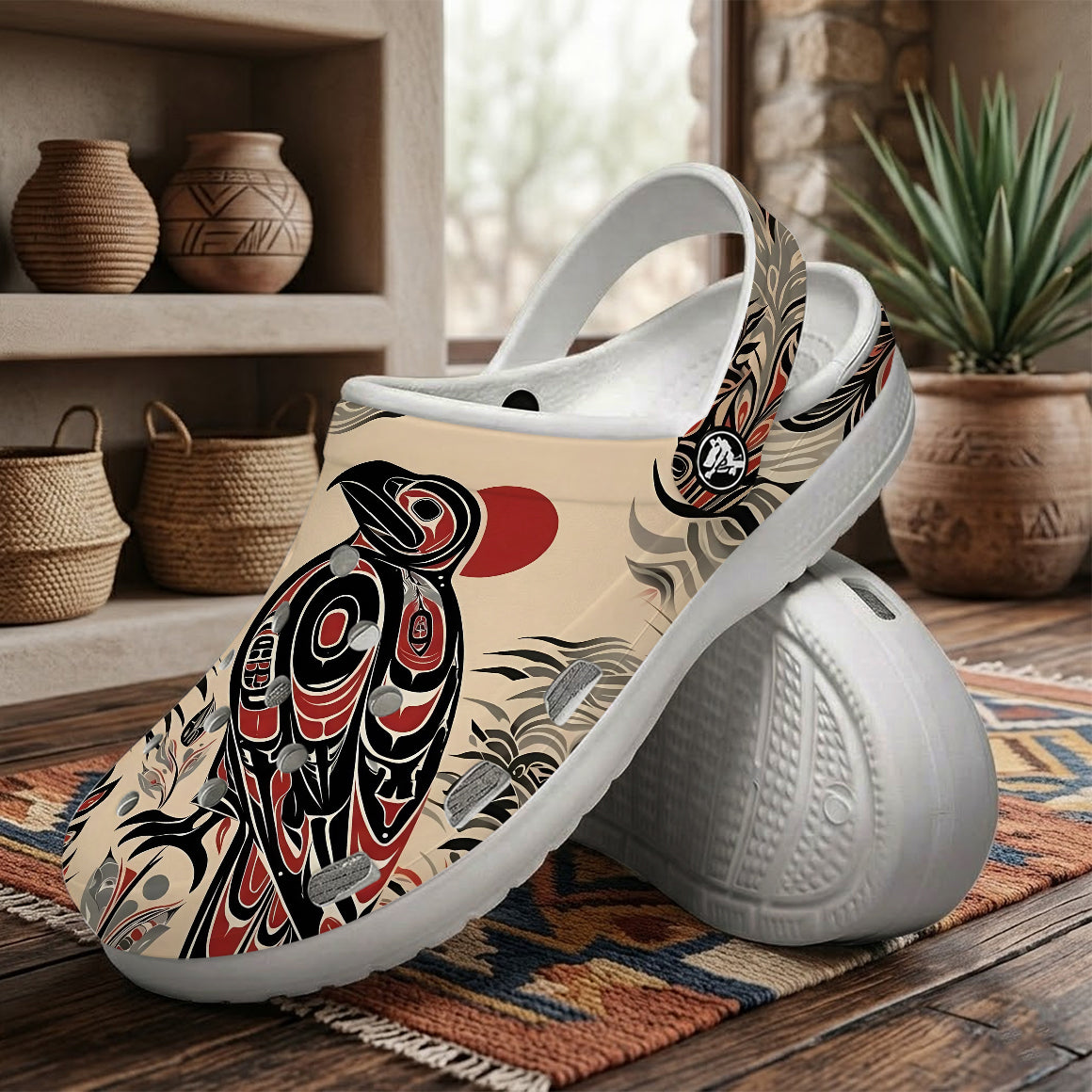Native Raven Art Clogs Shoes for Adults & Kids