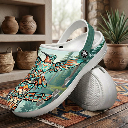 Native Hummingbird Art Clogs Shoes for Adults & Kids