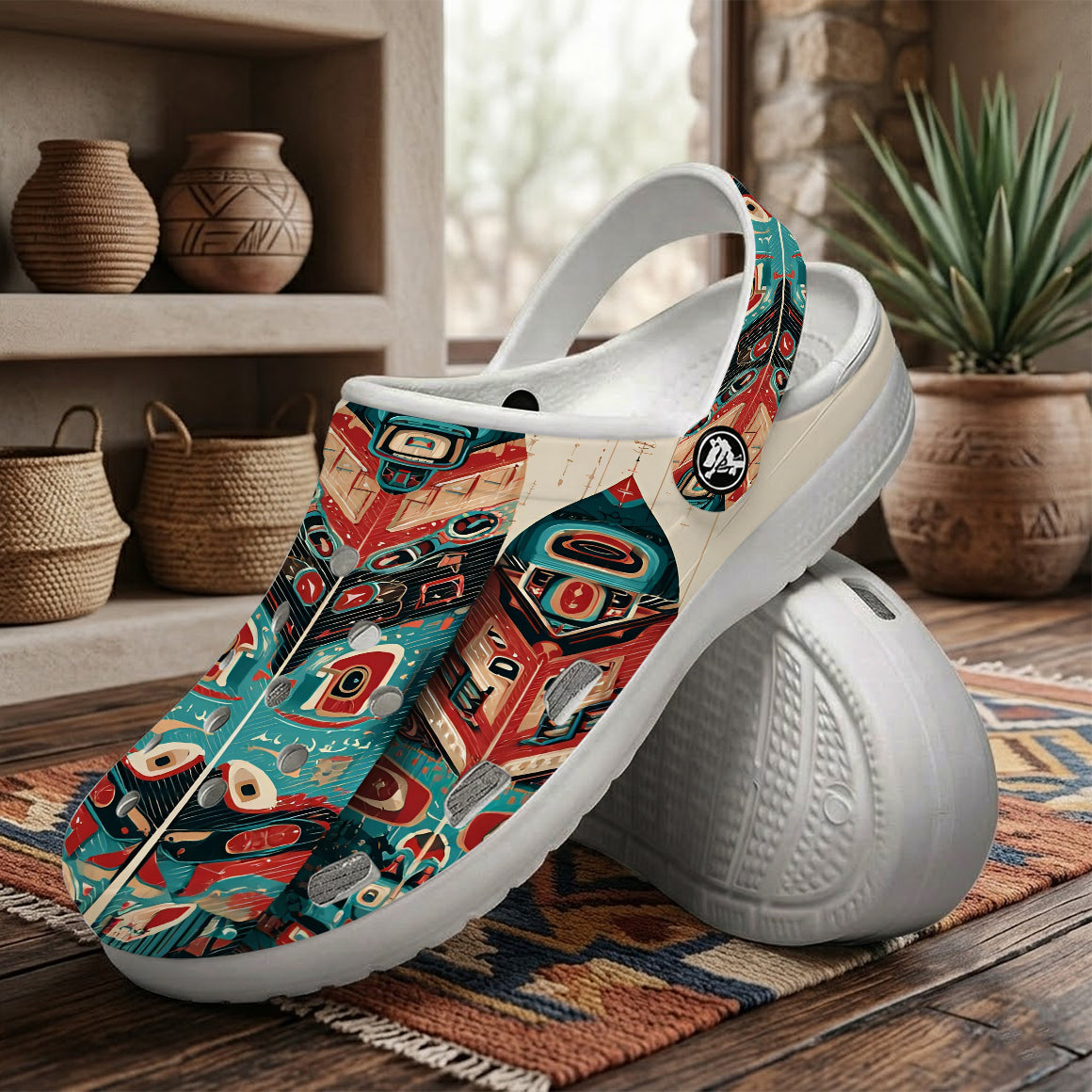 Native Leather Pattern Clogs Shoes for Adults & Kids