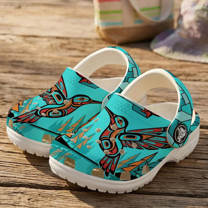 Native Hummingbird Art Pattern Clogs Shoes for Adults & Kids