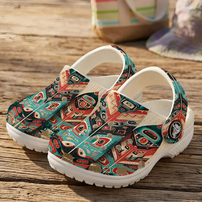 Native Leather Pattern Clogs Shoes for Adults & Kids