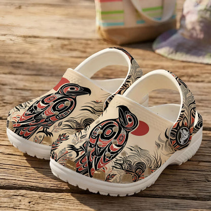Native Raven Art Clogs Shoes for Adults & Kids