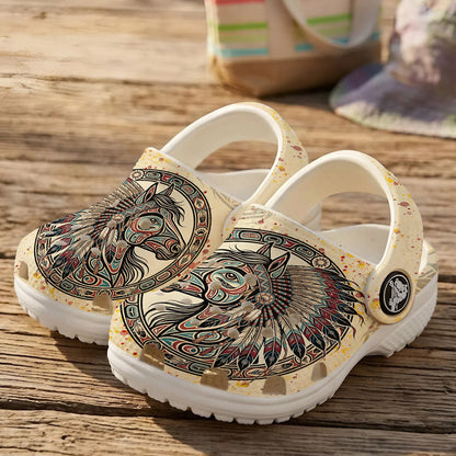Native Horse Art Clogs Shoes for Adults & Kids