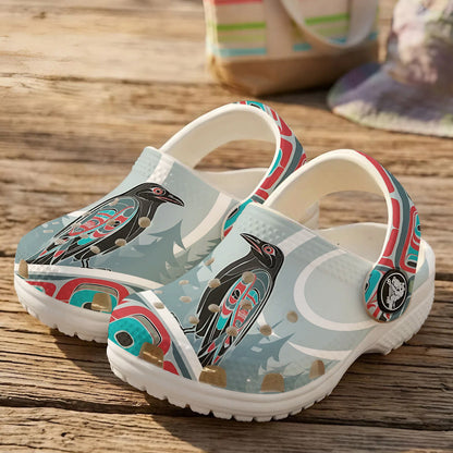 Native Raven Art Clogs Shoes for Adults & Kids