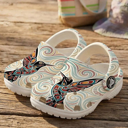 Native Hummingbird Art Clogs Shoes for Adults & Kids