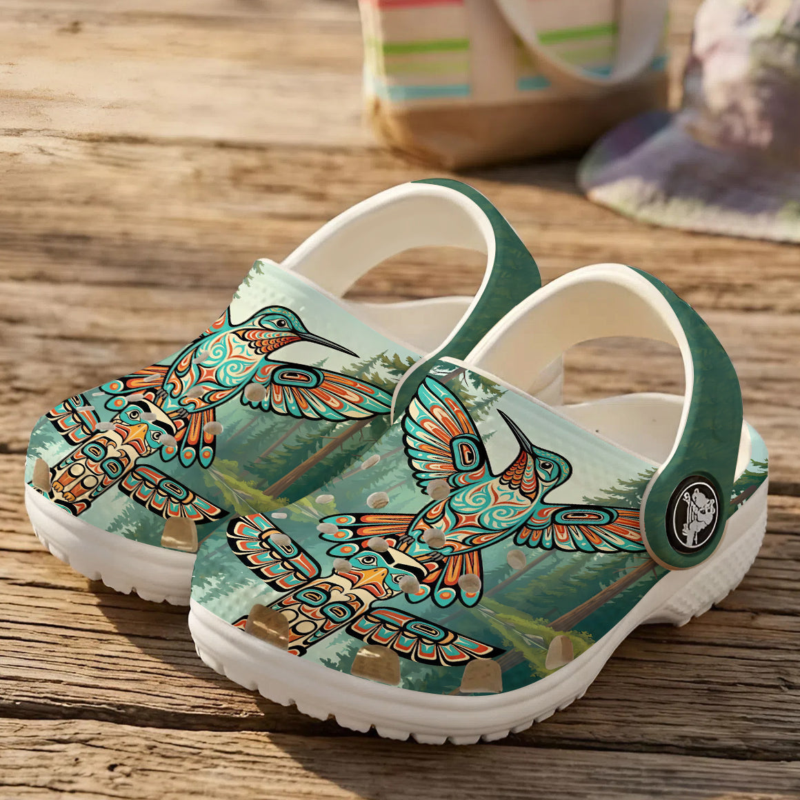 Native Hummingbird Art Clogs Shoes for Adults & Kids