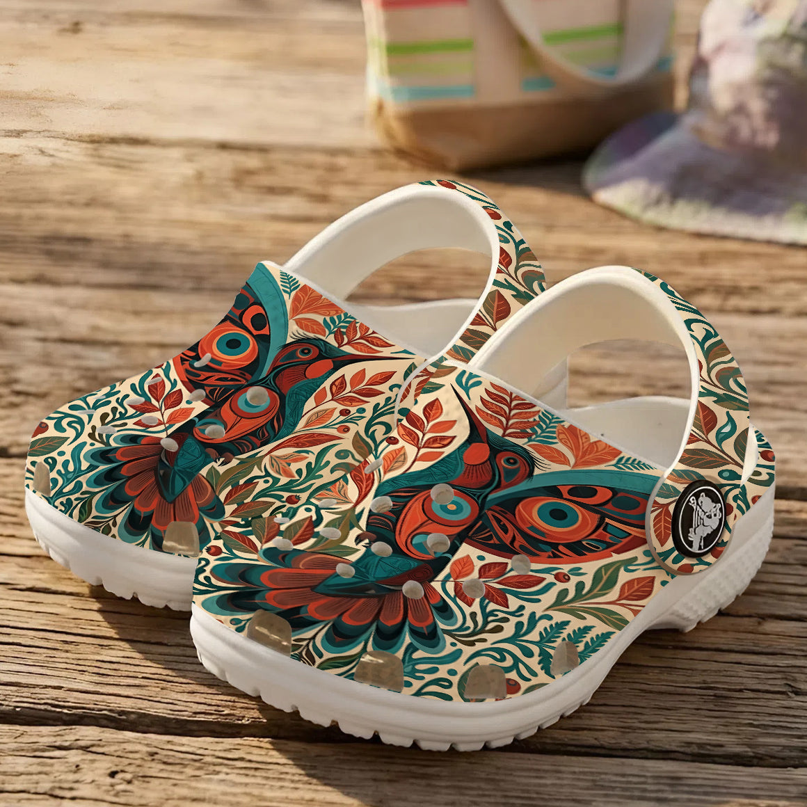 Native Hummingbird Floral Art Clogs Shoes for Adults & Kids