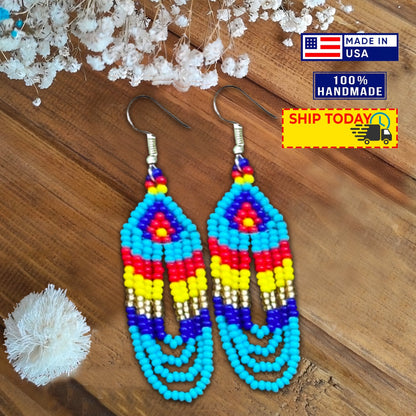 Handmade Blue Multi-Color Choker Necklace Earrings Set