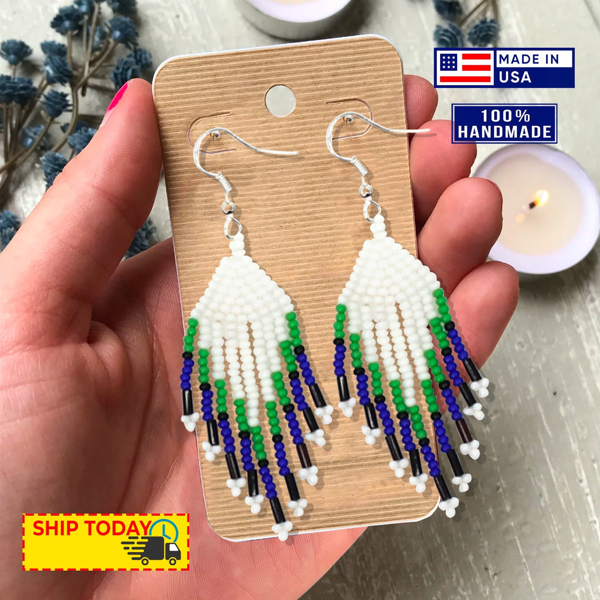Handmade Beaded Turtle Shape Deep Blue Necklace Earrings Set
