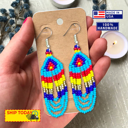 Handmade Blue Multi-Color Choker Necklace Earrings Set