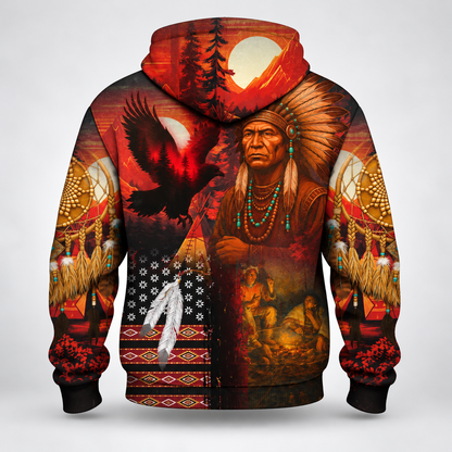 3D Fleece Jacket Echoes of the Ancestors – The Chief Spirit Honoring Native Roots