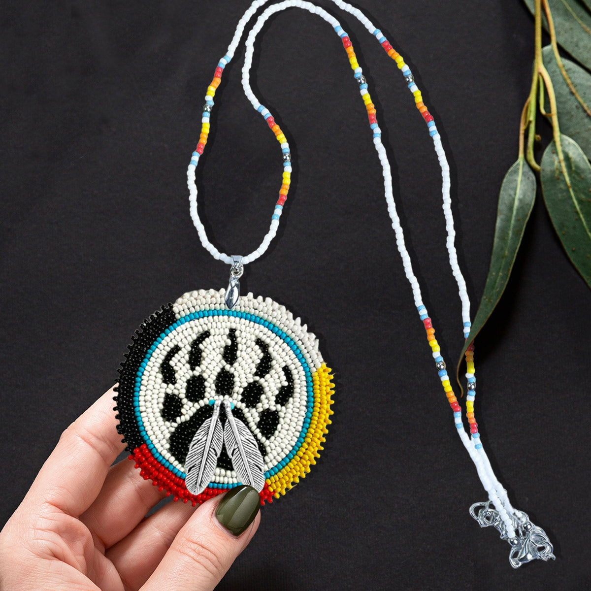 Bear Paw Handmade Beaded Wire Necklace Pendant Unisex With Native American Style