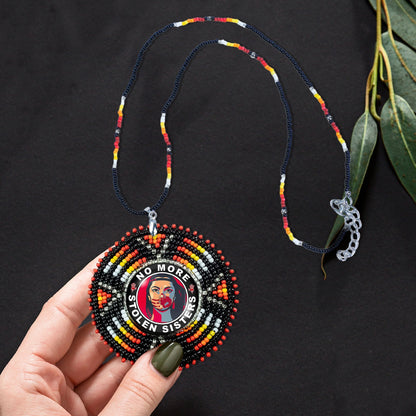 MMIW No More Stolen Sister Sunburst Handmade Beaded Wire Necklace Pendant For Women