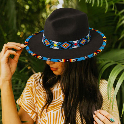 Orange Line Pattern Beaded Fedora Hatband for Men Women Beaded Brim with Native American Style